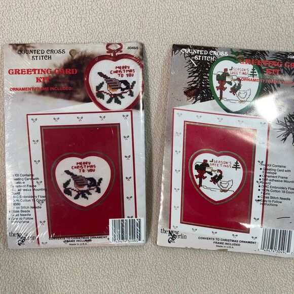 New Berlin Set of 2 Greeting Card Convert to Christmas Ornament Cross Stitch Kit - Picture 1 of 4